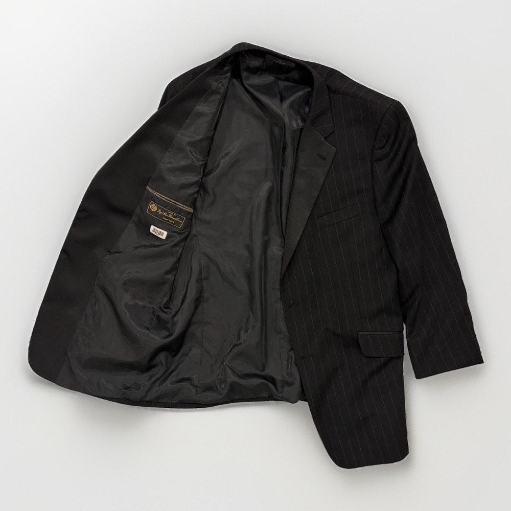 Joseph Abboud Loro Piana Blazer Mens 44R Black Striped Sport Coat Super 120 Wool